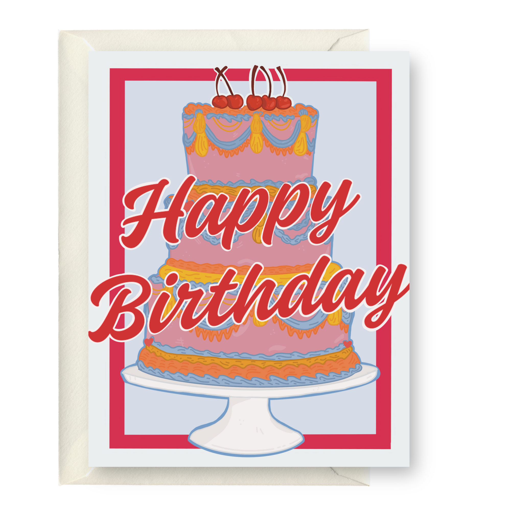 Happy Birthday Cherry Tiered Cake